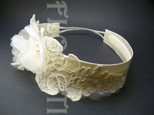 Ivory Prairie Rose Bridal Head Band Couture Wedding Headwear with Pearls and Swarovski Crystals