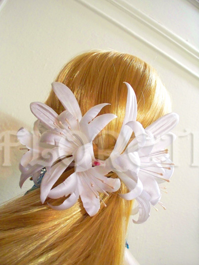 White Regal Lily Headwear Bridal Hair Barrette Wedding Veil Accessory