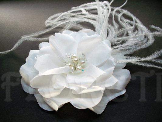 Snow Rose White Bridal Hair Flower Clip Fascinator Pearls Swarovski