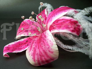 Pink Stargazer Lily Hair Clip Silk Flower Fascinator with Crystals